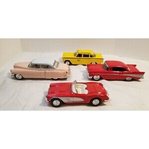 1/43 Diecast Car Lot of 4 ERTL 60 Chevy Corvette/57 Chevy/52 Caddy/59 Cab